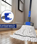 Badass Heavy Duty Commercial Mop Handle 57.5 Inch Extended Pole With Upgraded Jaw Clamp For Microfiber Cotton String And Loop Mops Pro Floor Cleaning Gear with reinforced clamp.