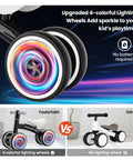 Toddler Balance Bike With Four Colorful LED Wheels That Light Up When They Move No Batteries Needed Great First Bike For 10 To 36 Month Boys And Girls Black comparison image.