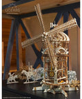 Mechanical Wooden 3D Puzzle Tower Windmill Kit For Adults And Teens, Interactive Gear Driven Construction Set, Creative STEM Build, Hand Crank Windmill Model, Educational Hobby Gift, Durable Wooden Craft, 13.8 x 19.1 in