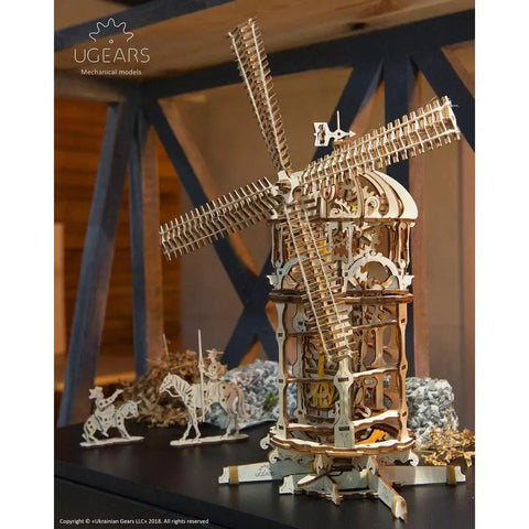 Mechanical Wooden 3D Puzzle Tower Windmill Kit For Adults And Teens, Interactive Gear Driven Construction Set, Creative STEM Build, Hand Crank Windmill Model, Educational Hobby Gift, Durable Wooden Craft, 13.8 x 19.1 in