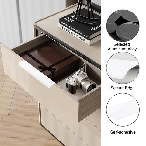 Self Stick Finger Edge Drawer Pulls Pack Of 8 White 150mm Aluminum Alloy Invisible Cabinet Handles on open drawer