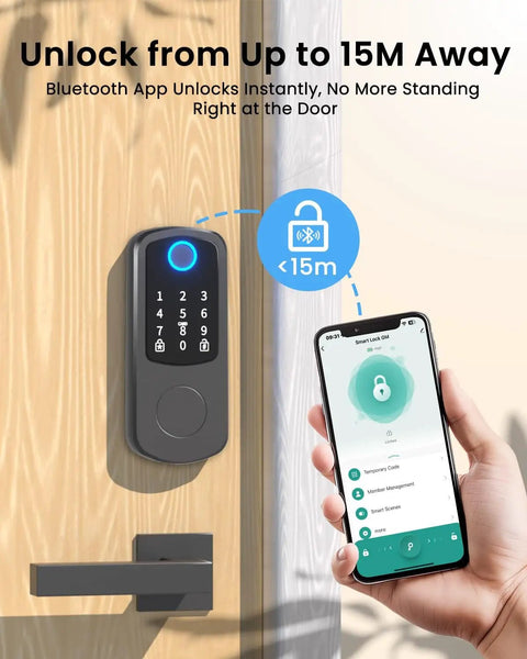 Go Keyless Front Door Smart Lock With Fingerprint, App Control, Electronic Keypad Deadbolt, Passcode Access, Bluetooth Unlock.