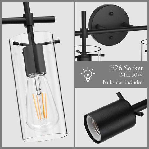 Black Four Light Vanity Light Fixture Farmhouse Style For Bathroom Lighting E26 Socket Compatible Rustic Modern Bath Bar With Easy Mount Bulbs Not Included
