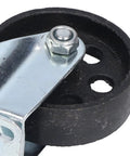 Tough As Nails Twin Bearing Swivel Caster Wheel Built Solid With Cast Iron for smooth rolling with a close-up view of the wheel's design.