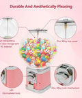 Pink High Capacity Candy Gumball Vending Machine Built Different With Hella Tough Plastic Shell features a transparent storage tank.