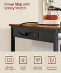 Industrial Kitchen Island With Built In Power Strip And Three Outlets, showcasing coffee maker plugged in on rustic brown finish.