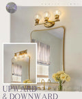 Gold Finish Sleek Modern Vanity Light Fixture With Three Clear Glass Globes Over Mirror For Bathroom Renovation