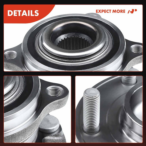Close-up views of Two Pack Heavy Duty Rear Wheel Bearing And Hub Assembly For 5 Lug AWD Vehicles, showing assembly details.
