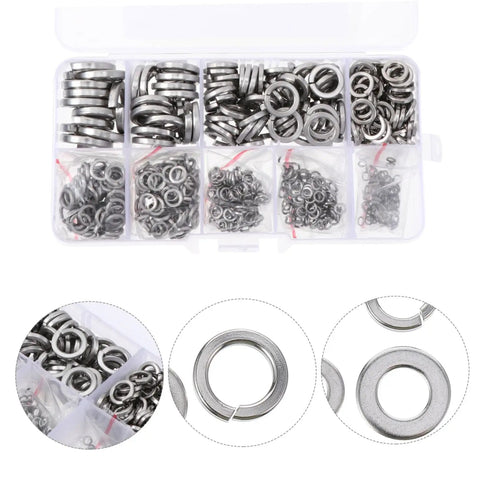 600 Pcs Stainless Steel Spring Lock Washers Set for Vibration Resistance in Automotive Electrical Applications, Heavy Duty Split Lock Washers Kit for Quick Fixes and Long Lasting Hardware Solutions in organizer box