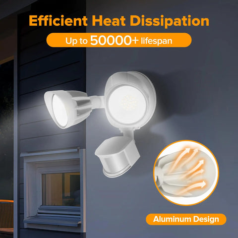 Heavy Duty Dual Head Motion Sensor Led Security Flood Light For The Block 27 Watt 3500 Lumens Knockout Daylight Beam Ip65 Weather Resistant Outdoor Spotlight For Garage And Driveway