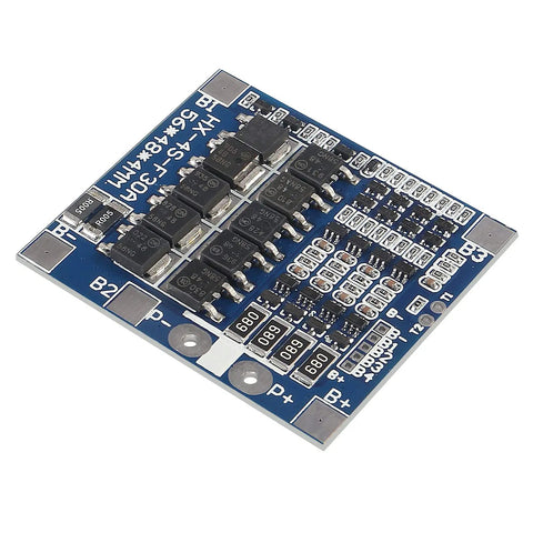 Bulletproof Build Three Pack Four Series Lithium Iron Phosphate BMS Battery Guard 30A 12.8V Power Management Board showing balancing circuit details.