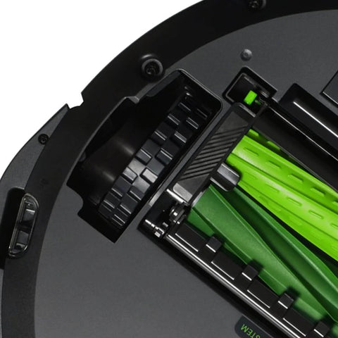 Close-up of a Roomba with 2 Piece Replacement Tire Set for S9 J7 500 600 700 800 900 E and I Series Robots Anti Slip Wheel Tires installed