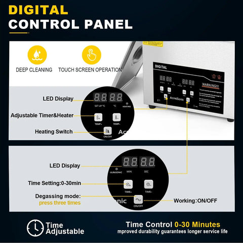 Digital control panel of Ultrasonic Cleaning Machine 15L Digital Parts Cleaner With Timer 40kHz Pro Grade Stainless Steel 304 Lab Sonic Cleaner