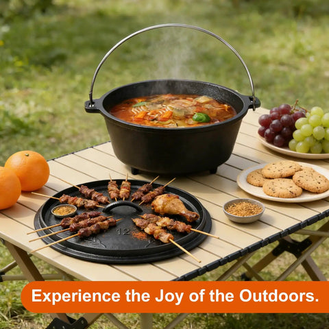 Preseasoned Cast Iron 8 Qt Dutch Oven With Lid For Outdoor Camping Campfire Grilling Oven And Stovetop Cooking Includes