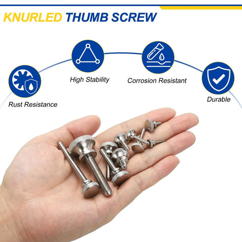Heavy Duty M6 X 30mm Knurled Thumb Screws Cast From Tough 304 Stainless Steel in hand, showcasing flat head and corrosion resistance.