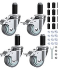 Locking Three Inch Expanding Stem Caster Wheels Set Of Four For Adjustable Tables, Carts And Furniture Legs, with accessories