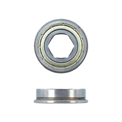 Front and side views of Amazon flanged hex-bore ball bearing, 1/2 in hex bore ID, 1-1/8 in OD, 5/16 in WD; pack of 10