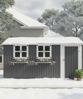 12x10 Ft Outdoor Metal Storage Shed With 3 Clear Windows, Flower Rack, Lockable Single Door, Heavy Duty Steel Construction, Grey.