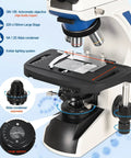 Pro Grade Trinocular Compound Microscope With 9 Inch LCD Display Digital Lab Microscope Kit 400x To 1000x Magnification Biological Microscope With Screen For Students Clinicians And Hobbyists, close-up of stage and lenses