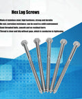 Five Stainless Steel Half Thread Wood Lag Bolts With Self Tapping Screws A2-70 Grade for Carpentry and DIY, M8x140mm