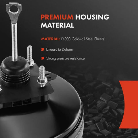 Heavy Duty Vacuum Brake Booster With Integrated Sensor For Cadillac And Chevy Models, showing premium housing material and pressure resistance.