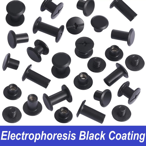 100 Sets Black Chicago Screws Leather Rivets Kit For Fabric And Leather Crafting With 6 Size Assortment display on white background