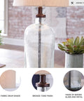Modern Farmhouse Seeded Glass Table Lamp in Bronze Finish, 22.5 Inch Tall, close-up of seeded glass base and bronze-tone finish