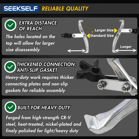 Heavy Duty Gear Puller Set With 2 Jaw And 3 Jaw Options, Ratchet Wrench And Sockets, Reversible Jaw, CrV Steel Construction