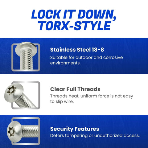 Tamper Resistant Torx Machine Screws 3/8 16 X 1 Stainless Steel Button Head Security Fasteners for secure outdoor use.