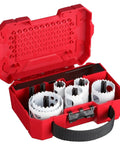 Get This 10 Piece Hole Saw Kit Set With Thermoset Coating For Faster Cuts And Less Friction On Metal Or Wood Using Milwaukee Style Adapter Bits in red case