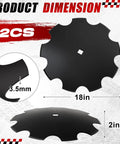 Four Pack Eighteen Inch Notched Harrow Disc Blades For Seven Eighth Or One Inch Square Axles With 3.5mm Shims