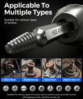 Close-up of a damaged screw extractor set for stripped screws and bolts, showing detail and various applications in a garage.
