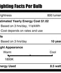 Lighting facts label for Amber A19 Light Bulbs 9W 60W Equivalent Blue Light Blocking Soft Warm Glow 1800K Night Light Dim Energy Efficient