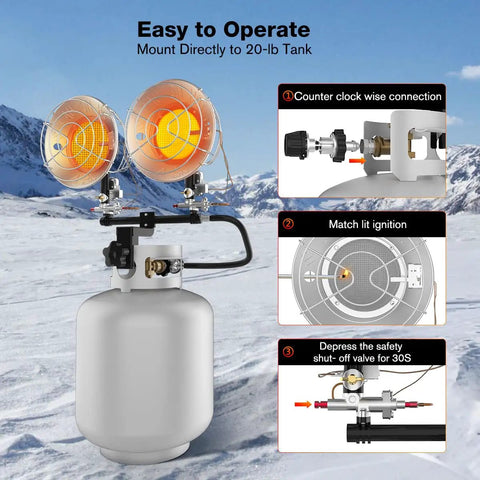 Portable Propane Tank Top Heater With Tip Over Protection Dual Burners And Three Adjustable Heat Settings Up To 30000 BTU in use