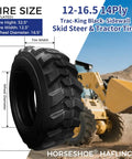 Heavy Duty Skid Steer Tire 12x16.5 Tubeless With Rim Guard 14 Ply G Load Fits Bobcat John Deere Caterpillar construction site