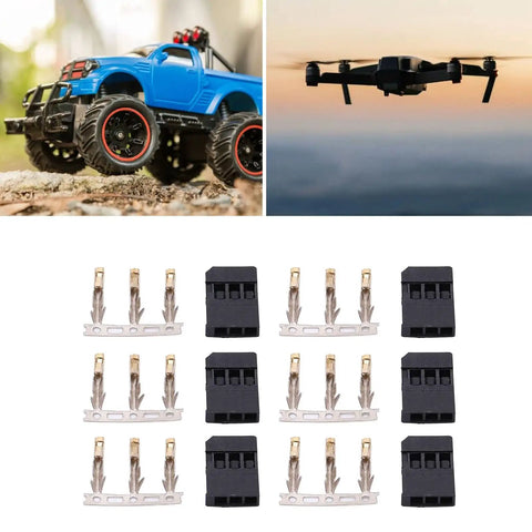 100 Sets ABS RC Plane JR Connector Kit with plug housings, terminals, drone, and RC truck in outdoor setting