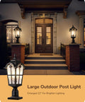 Large Size Dusk To Dawn Outdoor Post Light With Photocell Sensor, 21.9 Inch Tall Hardwired Pole Lamp For Yard Driveway Fence
