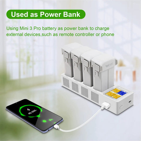 Two Way Charging Hub For DJI Mini 3 And Mini 4 Pro Batteries With Display used as power bank charging phone