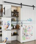 Smooth Sliding Barn Door Hardware Kit 40X84 Inch Rustic Wood Panel Room Divider with easy cleaning feature shown.