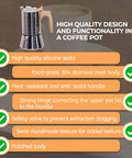 12 Cup Moka Pot Stainless Steel Coffee Maker Stovetop Espresso Coffeemaker 304 Grade Uncoated Finish Italian Classic Style