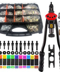 Top Notch 16 Inch Rivet Nut Tool Kit With 1310pcs Assorted Nutserts And 11 Mandrels In M And SAE Sizes Including Carrying Case For Heavy Duty Auto Repair And DIY Projects, open case and tool