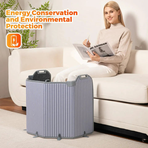 Woman using Quiet Under Desk Space Heater For Office And Home, Portable Electric Foot Warmer With Foldable Heating Pad