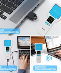 UHF RFID Reader SR300 Bluetooth Handheld Scanner For 860-960MHz Inventory Management shown with laptop connectivity.