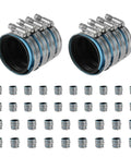 40 Piece Heavy Duty No Hub Pipe Couplings With Stainless Steel Clamps And Five Inch Blue Rubber Sleeve displayed in pairs.