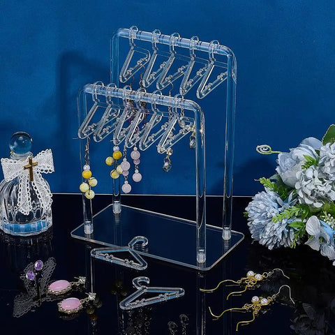 Super Sleek Acrylic Earring Holder Stand With Twenty Mini Hangers Holds Up To Sixty Pairs Two Tier Jewelry Organizer Keeps Studs Hooks And Delicate Necklaces Totally Tame Straight Up Gamechanger For Your Vanity Setup
