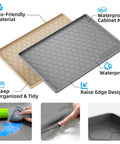 Under Sink Mat 34 By 22 Inches Waterproof Cabinet Protector And Shelf Liner For Kitchen And Bathroom shown with raised edge design and eco-friendly material.