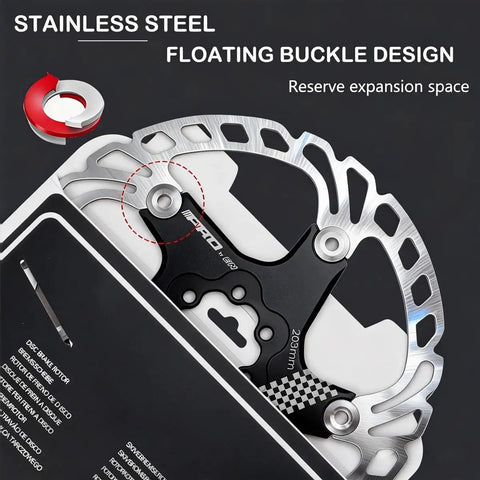 Floating Six Bolts Bike Disc Brake Rotor CNC Machined Stainless Steel 203mm Black Low Noise Vibration Reducing Design