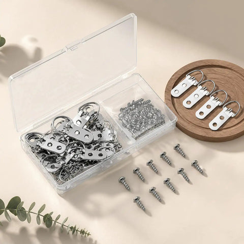 30 Pack Heavy Duty D Ring Picture Hangers With 60 Screws 2 Hole Stainless Steel Rust Proof Built Tough For Frames Mirrors And Decor Easy Install Durable Corrosion Resistant, 30 hangers and screws in storage case