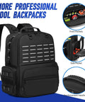 Heavy Duty Tool Backpack With Large Interior And Three Pouches For Electricians HVAC Techs Construction Pros And Handymen Pro Grade Tool Organizer Bag Worksite Ready with front, side, and handheld views