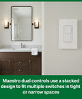 Maestro LED Plus Dual Dimmer And Switch Two In One Control for 75 Watt LED Bulbs and 2.5 Amp Fans single pole white finish on wall